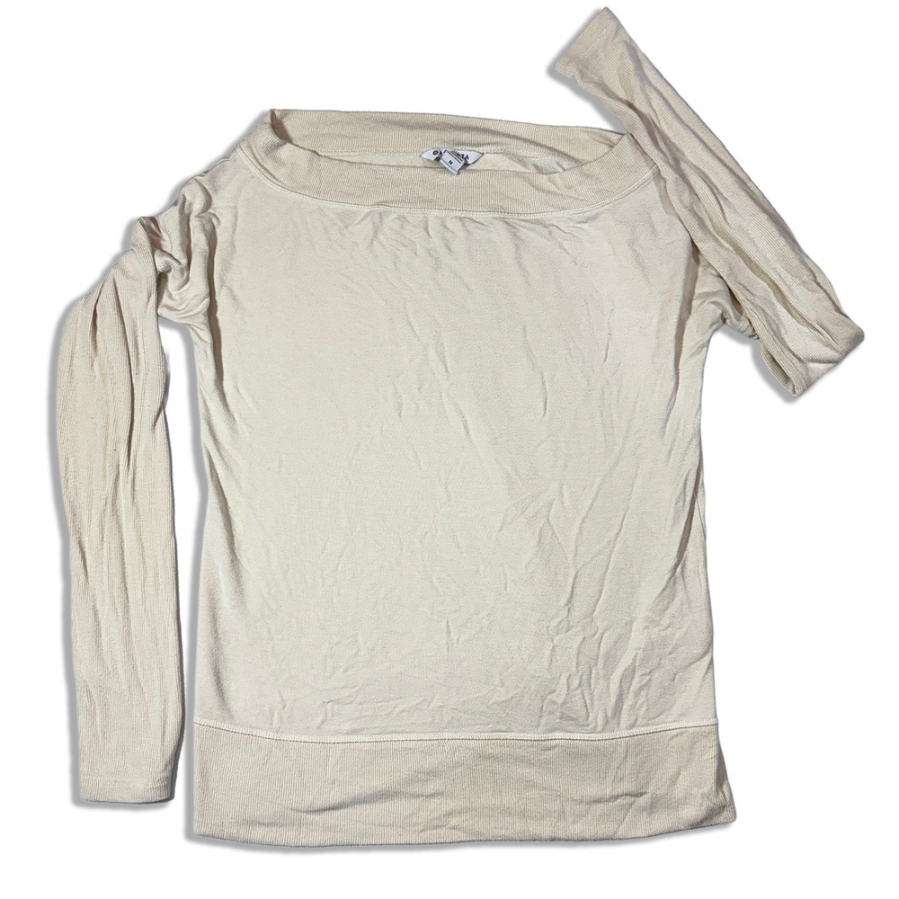 Athleta Studio Barre Sweatshirt Cream Off Shoulder Pullover Womens Medium